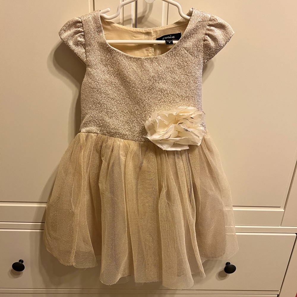 Zunie Champagne Colored Size 4 Kids Dress with Ivory Floral Detail